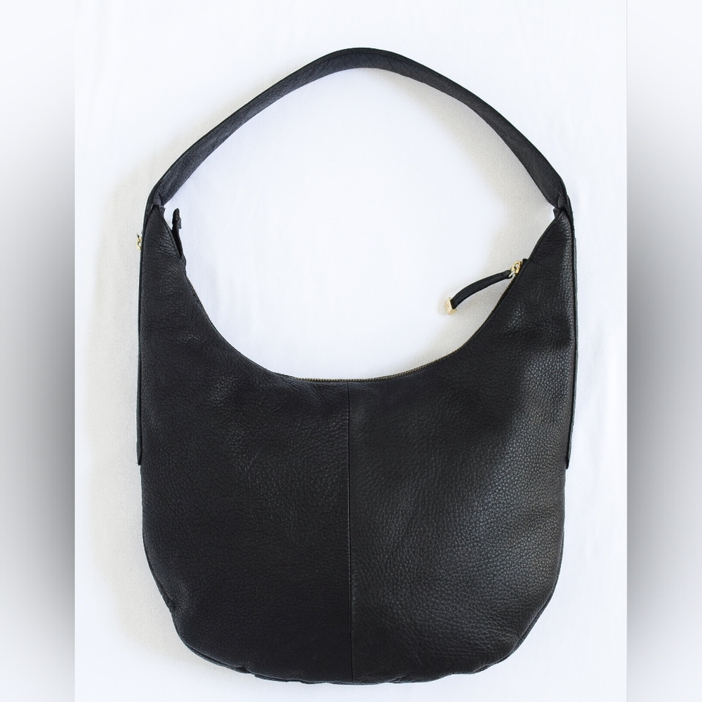 Halston Black Leather Hobo Shoulder Bag Slouchy Pebbled Leather